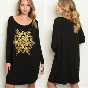 ❄️Black Gold Snowflake Tunic Dress
